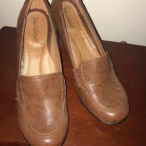 Brown leather heels, comfort, size 9